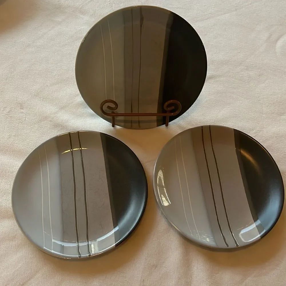 Pfaltzgraff Parker Gray Salad Plates 8 1/4 Inch Set Of 3 Round Stripsed Vintages